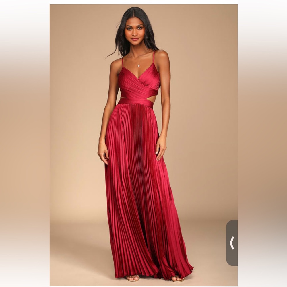 Lulu’s Got the glam wine red cutout maxi dress.